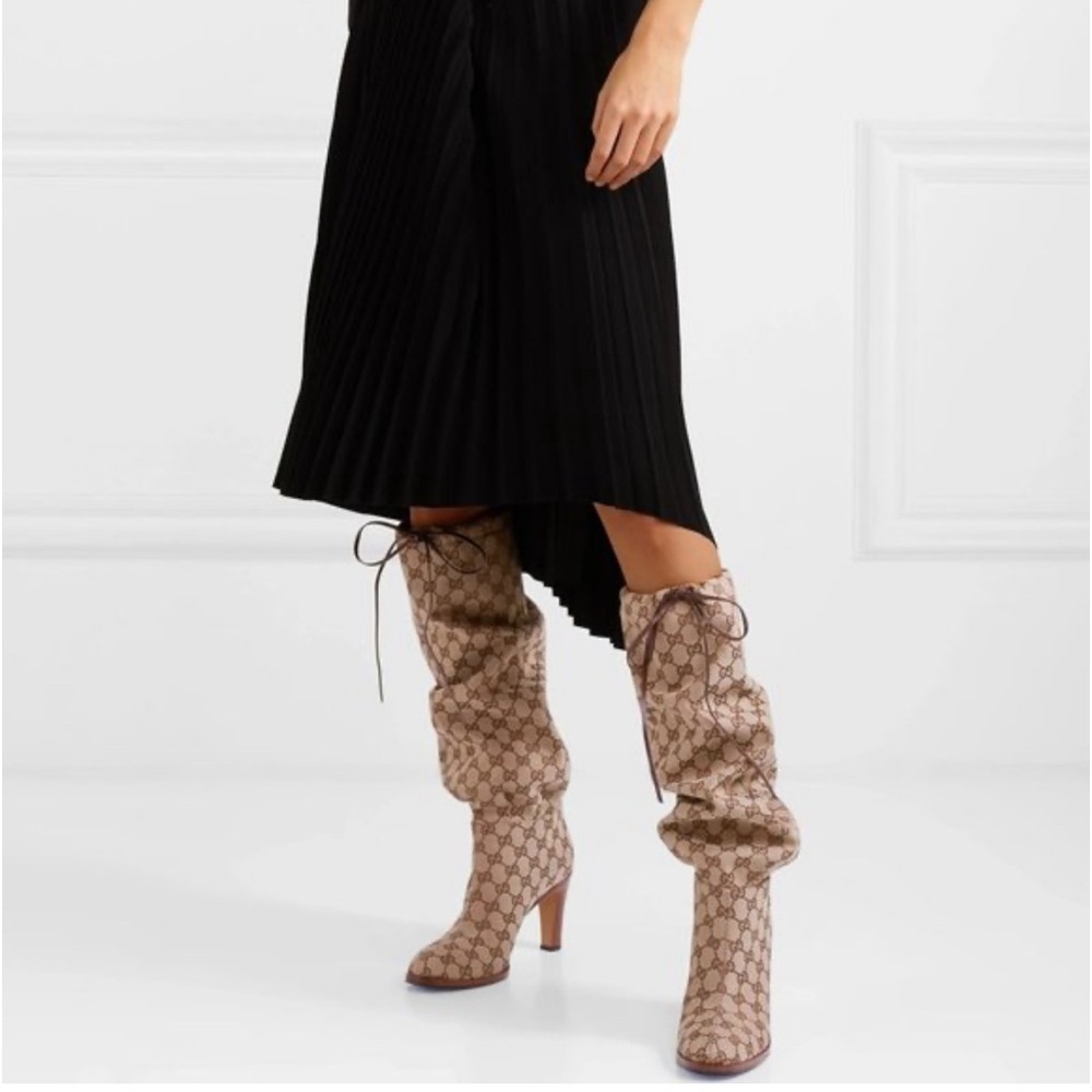 GUCCI Lisa GG Canvas Mid-Heel Boots - Picture 5 of 11